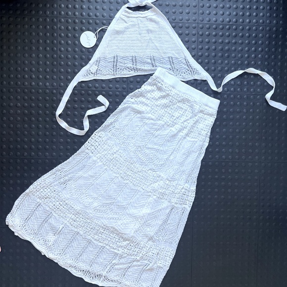 Petal & Pup Dresses & Skirts - White Crochet Crop and Maxi Skirt Set